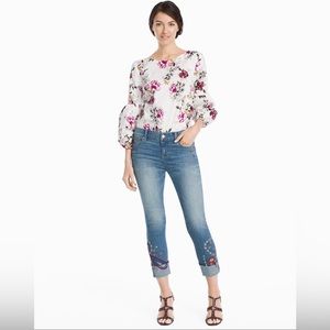 Mid-Rise The Slim Embroidered Hem Slim Crop Rolled-Up Jeans Size 2